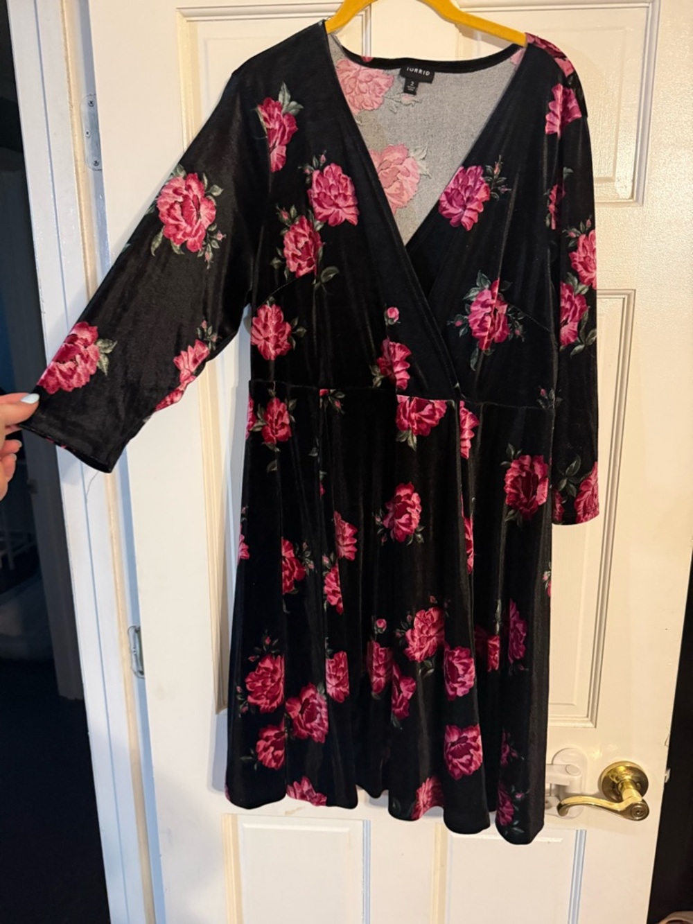 torrid Black Velvet Wrap Dress with Pink Floral Print